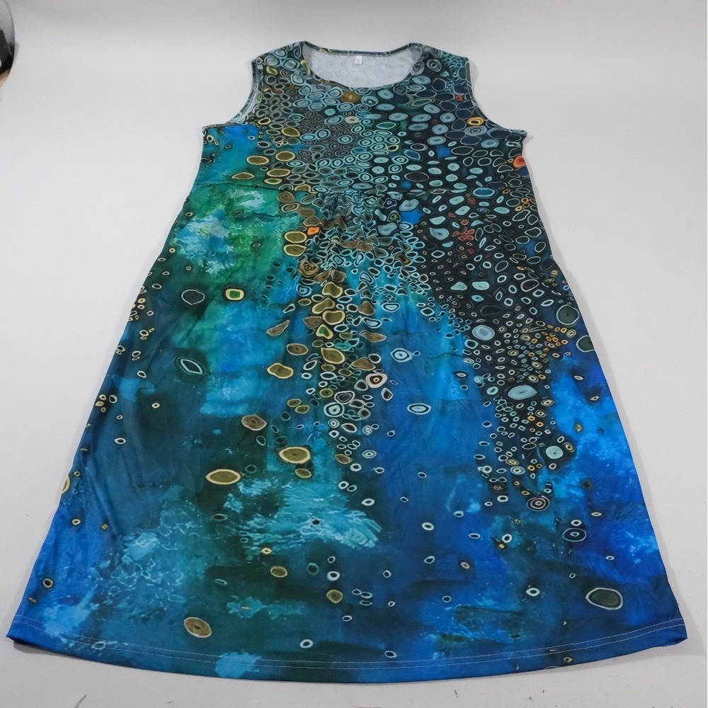 Unbranded Sleeveless Dress Womens Large Blue Abstract Bubble Print A-Line Midi